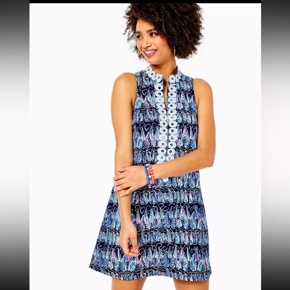 Lilly Pulitzer Jane Shift Dress Low Tide Navy Sails sleeveless dress nautical